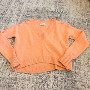 Intermix Womens 100% Cashmere V-Neck Sweater Peach Orange Size P Petite